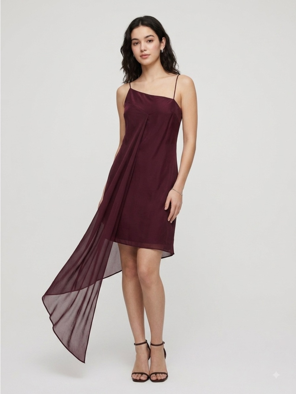 Vintage 90s Iridescent Burgundy Designer Asymmetric Slip Dress - 6 🇨🇦